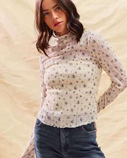 SO ME Floral Print Textured Long Sleeve Knit Top - Sleekdenim.com