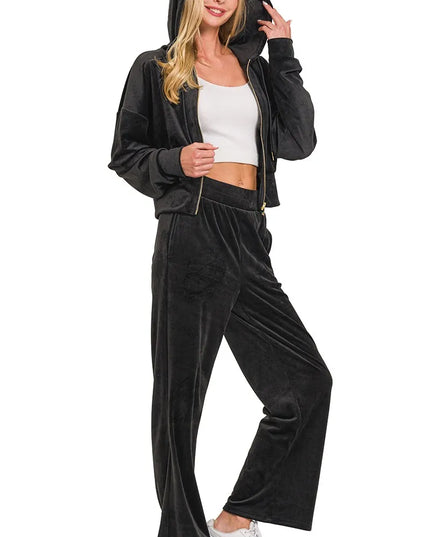 Zenana Velvet Zip Up Hoodie and Pants Set - Sleekdenim.com