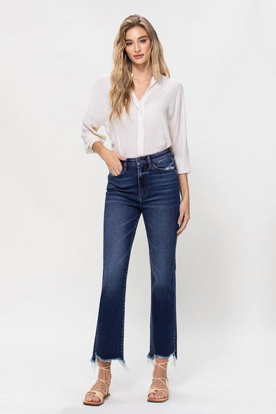 High Rise Distressed Hem Kick Flare Jeans | Sleekdenim.com