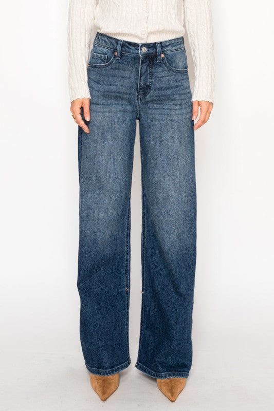 AT2110WDD TUMMY CONTROL HIGH RISE A-WIDE JEANS - Sleekdenim.com