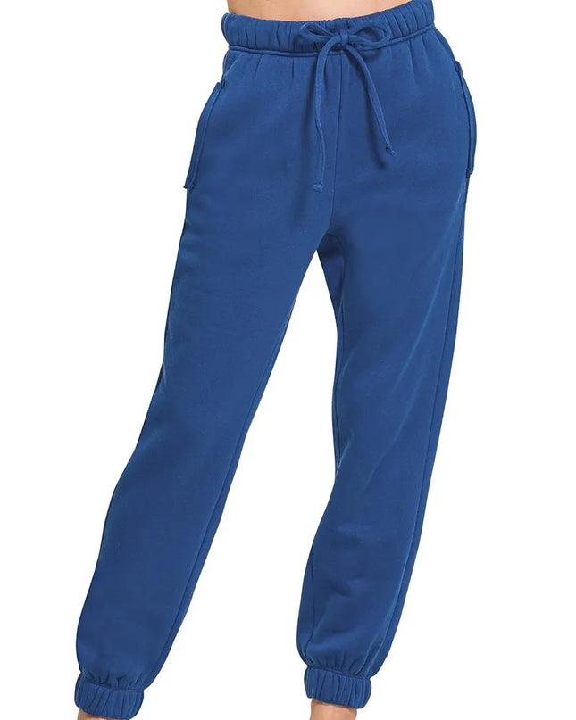 Zenana Fleece Drawstring Joggers With Pocket - Sleekdenim.com
