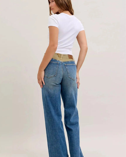 Judy Blue MR Column Straight Jeans with Corduroy Waist - Sleekdenim.com