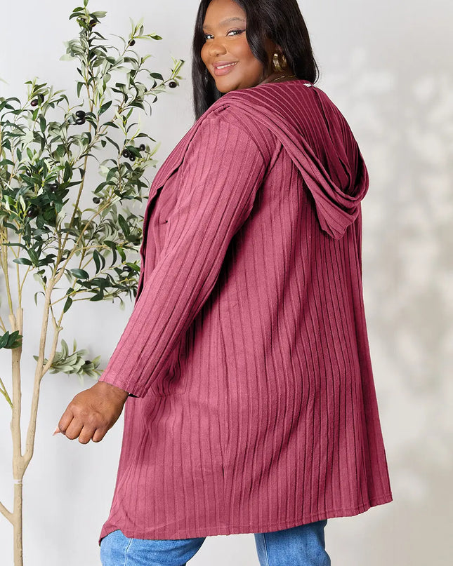 Basic Bae Full Size Hooded Sweater Cardigan - Sleekdenim.com