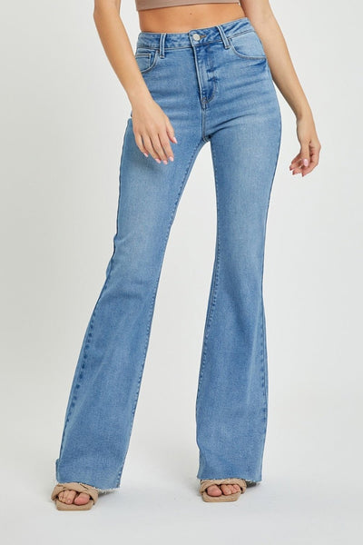 RISEN Full Size High Rise Raw Cut Hem Bootcut Jeans | Sleekdenim.com