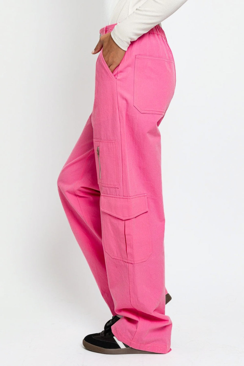 Le Lis High Waisted Wide Leg Cargo Pants with Pockets