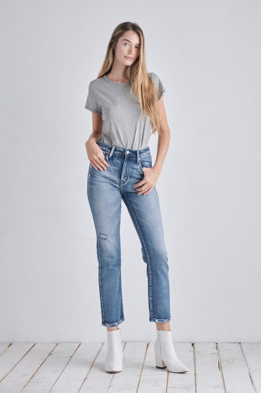 AT1088STM High Rise Stretch Ankle Straight Jeans - Sleekdenim.com