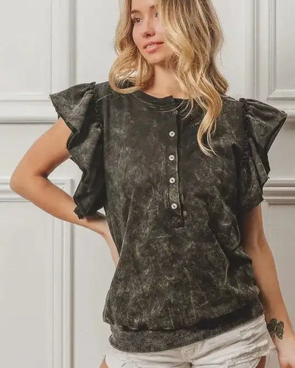 BiBi Mineral Washed Terry Top - Sleekdenim.com