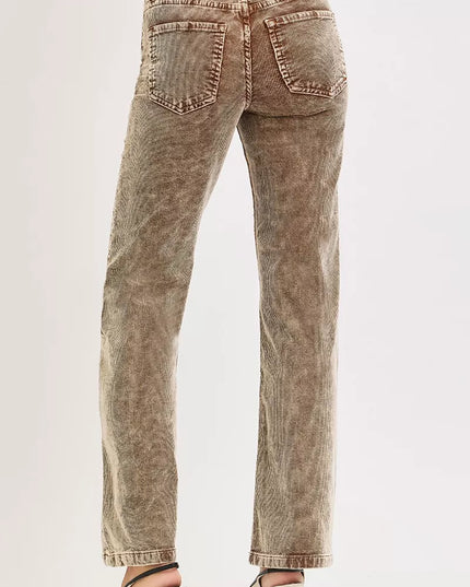 RISEN Tummy Control Mid Rise Straight Leg Corduroy Pants - Sleekdenim.com