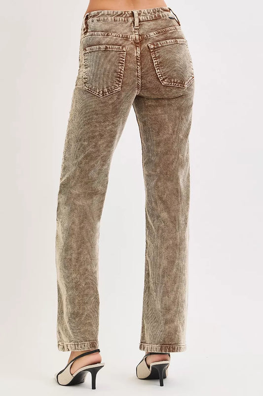 RISEN Tummy Control Mid Rise Straight Leg Corduroy Pants - Sleekdenim.com