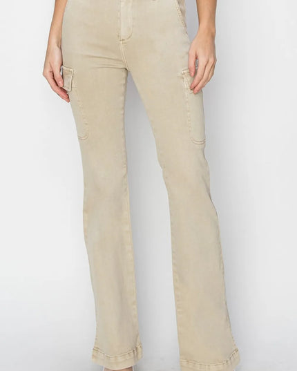 RISEN Full Size High Rise Side Slit Cargo Bootcut Jeans - Sleekdenim.com