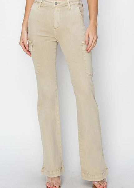 RISEN Full Size High Rise Side Slit Cargo Bootcut Jeans - Sleekdenim.com