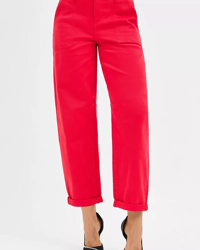 RISEN High Rise Ankle Cuffed Barrel Pants - Sleekdenim.com