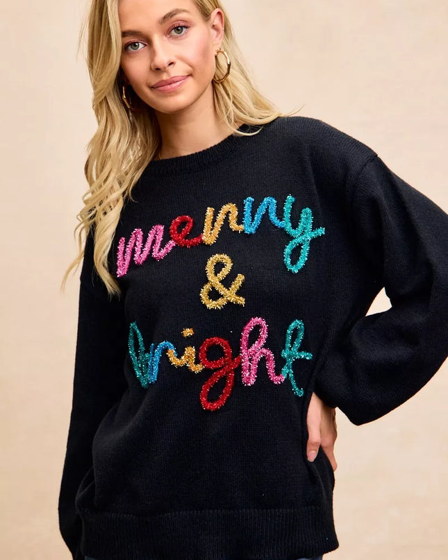 BiBi Tinsel Lettering Christmas Sweater - Sleekdenim.com