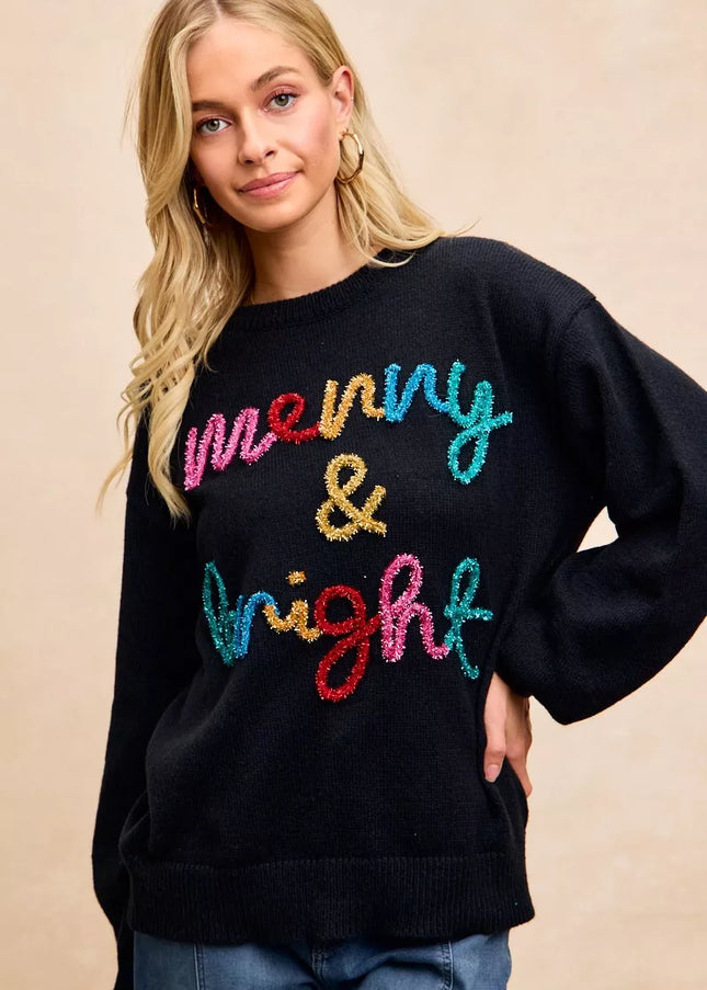 BiBi Tinsel Lettering Christmas Sweater - Sleekdenim.com