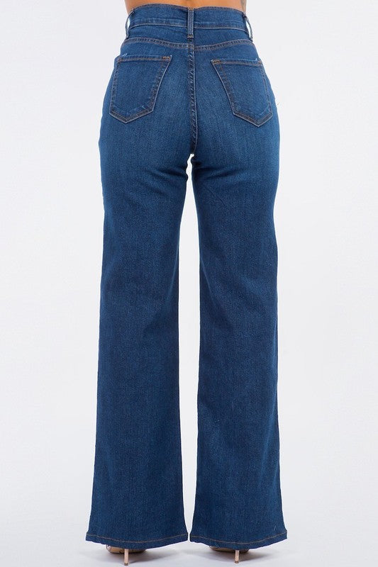 Olivia Wide Leg Jean in Dark Blue - Sleekdenim.com