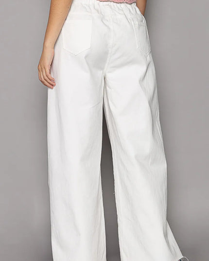 POL Distressed Drawstring Slit Wide leg Pants - Sleekdenim.com