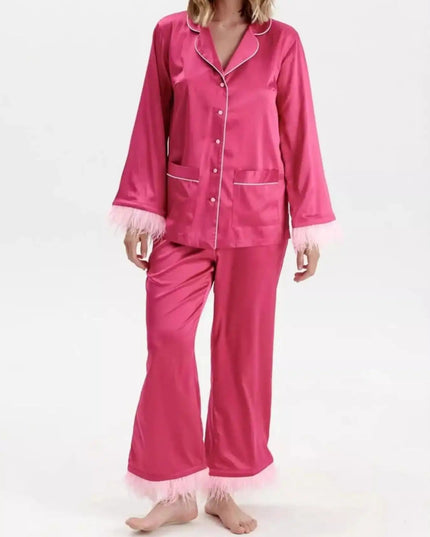 Silky Button Up Top and Pants Lounge Set - Sleekdenim.com