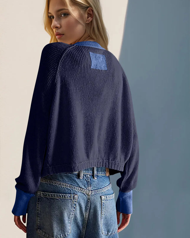 Double Take Contrast Button Up Long Sleeve Cardigan - Sleekdenim.com