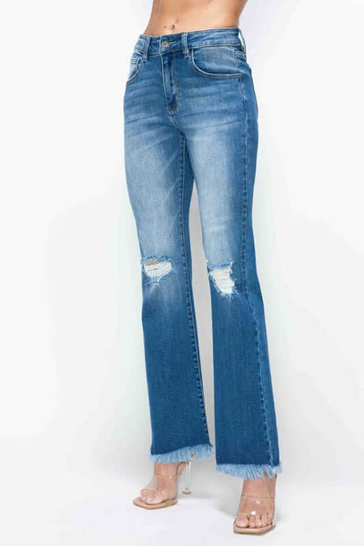 Bytos Full Size Raw Hem Distressed High Rise Bootcut Jeans.