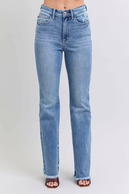 Judy Blue Full Size Raw Hem High Rise Bootcut Jeans | Sleekdenim.com