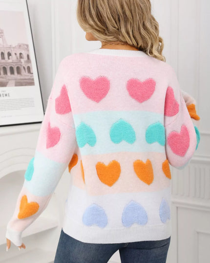 Valentine's Day Heart Pattern Fuzzy Knit Sweater - Sleekdenim.com
