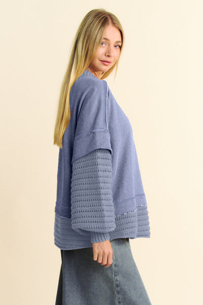 Davi & Dani Faux Layered Round Neck Sweater | Sleekdenim.com