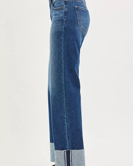 RISEN Mid Rise Wide Straight Jeans With Wide Cuff - Sleekdenim.com