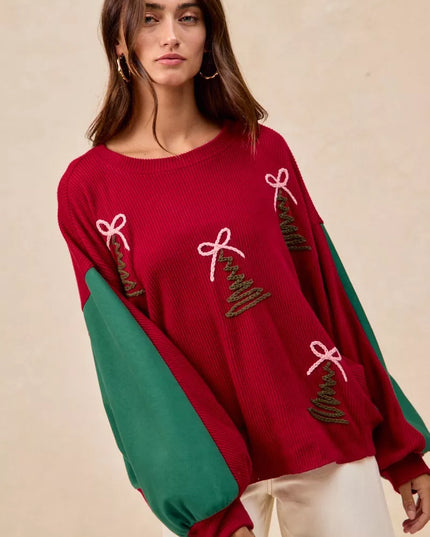 BiBi Christmas Theme Tree Embroidered Sweater - Sleekdenim.com