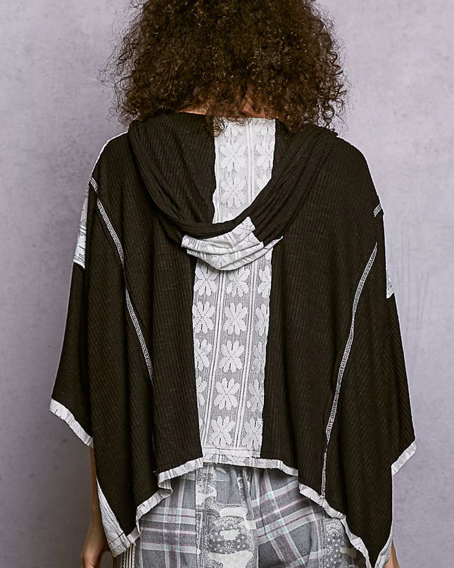 POL Short Sleeve Hoodie Top with Lace Detail - Sleekdenim.com