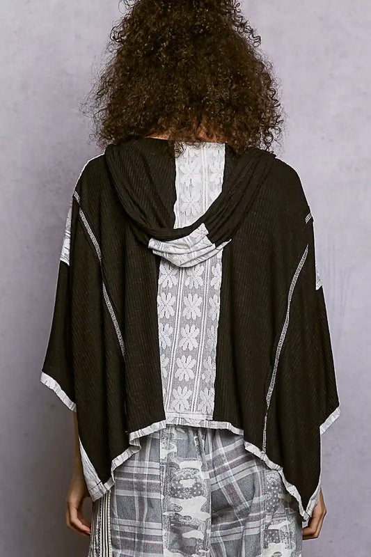 POL Short Sleeve Hoodie Top with Lace Detail - Sleekdenim.com