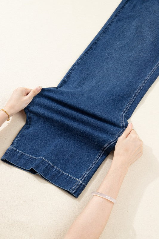 Denim Stitch High-Waist Cuff Jeans - Sleekdenim.com