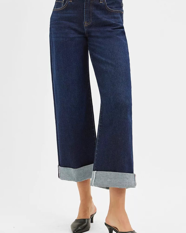 RISEN Mid Rise Fit Ankle Wide Roll Up Jeans - Sleekdenim.com