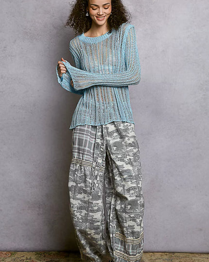 POL Openwork Round Neck Knit Cover Up - Sleekdenim.com