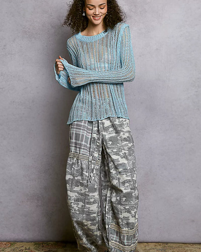 POL Openwork Round Neck Knit Cover Up - Sleekdenim.com