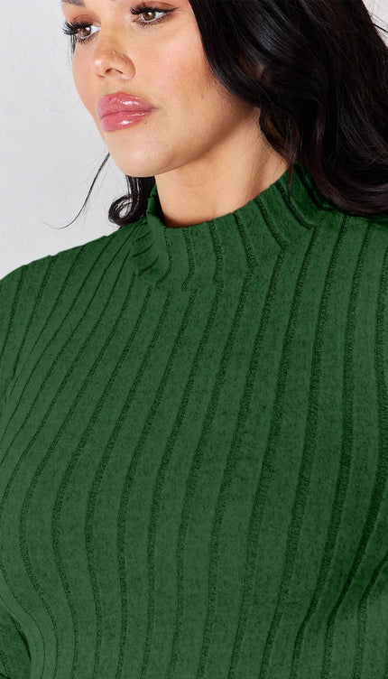 Basic Bae Full Size Ribbed Mock Neck Long Sleeve T-Shirt - Trendsi