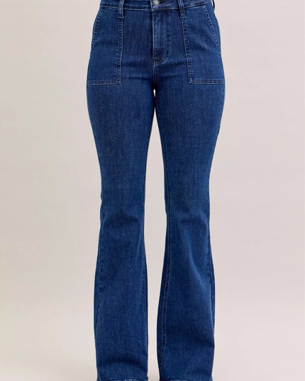 Judy Blue High Waist Flare Jeans with Front Patch Pockets - Sleekdenim.com