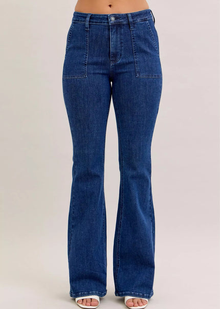 Judy Blue High Waist Flare Jeans with Front Patch Pockets - Sleekdenim.com