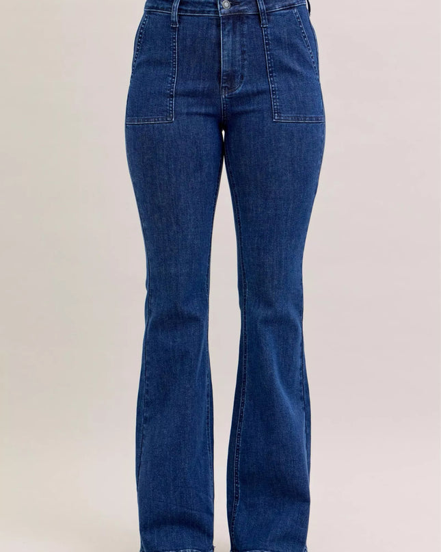 Judy Blue High Waist Flare Jeans with Front Patch Pockets - Sleekdenim.com