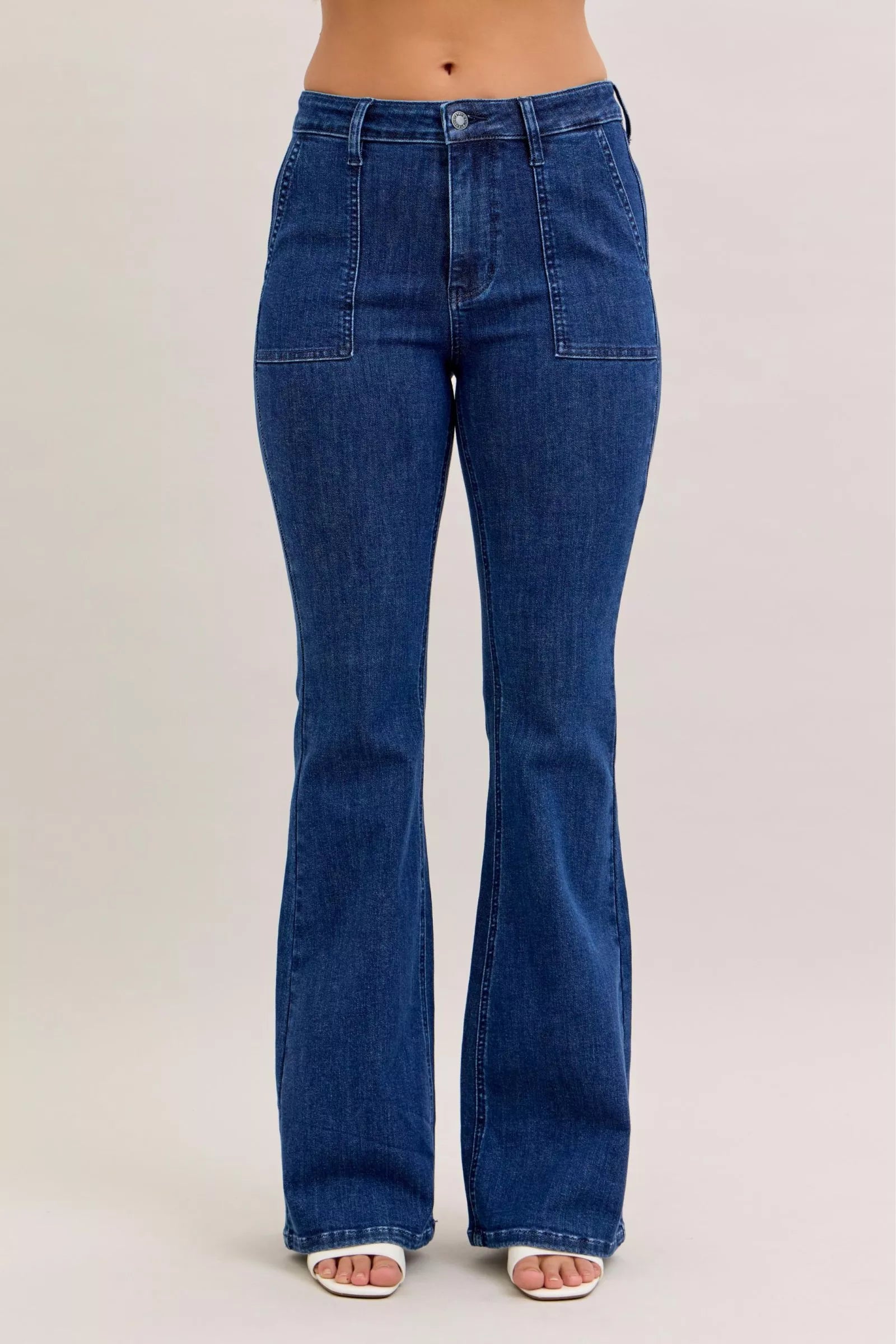 Judy Blue High Waist Flare Jeans with Front Patch Pockets - Sleekdenim.com