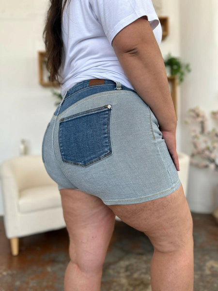 Judy Blue Full Size Color Block Denim Shorts | Sleekdenim.com