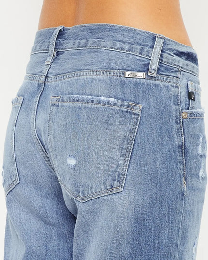 Kancan Mid Rise Distressed Straight Jeans - Sleekdenim.com