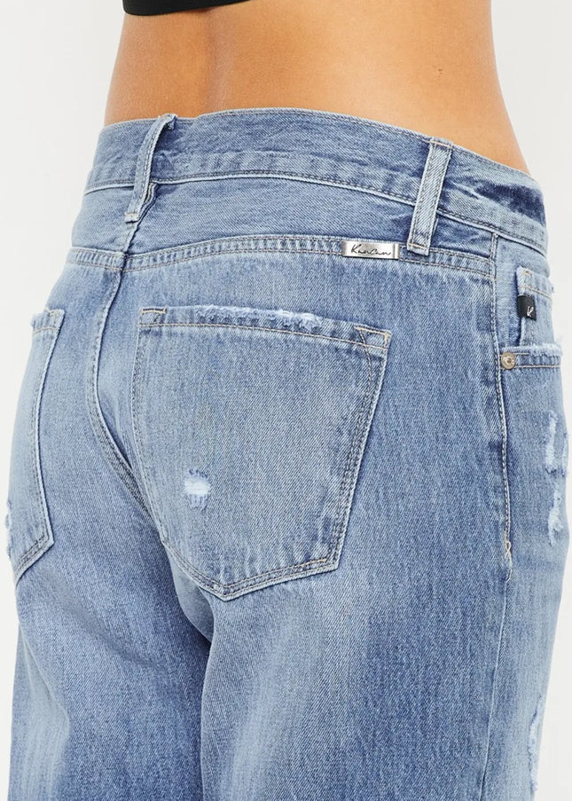 Kancan Mid Rise Distressed Straight Jeans - Sleekdenim.com