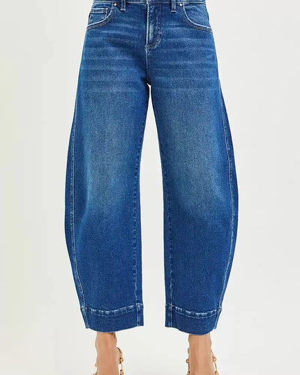 RISEN Mid Rise Crop Barrel Jeans - Sleekdenim.com