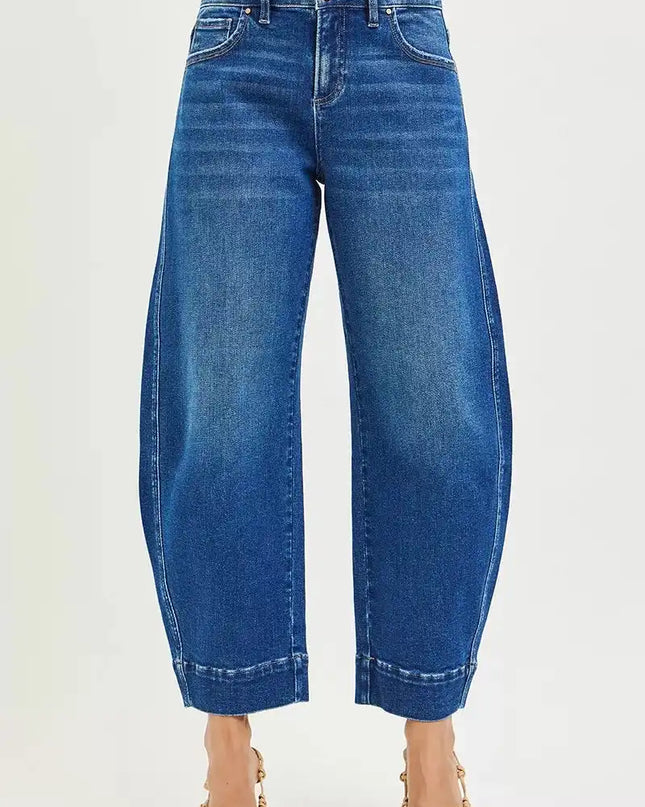 RISEN Mid Rise Crop Barrel Jeans - Sleekdenim.com