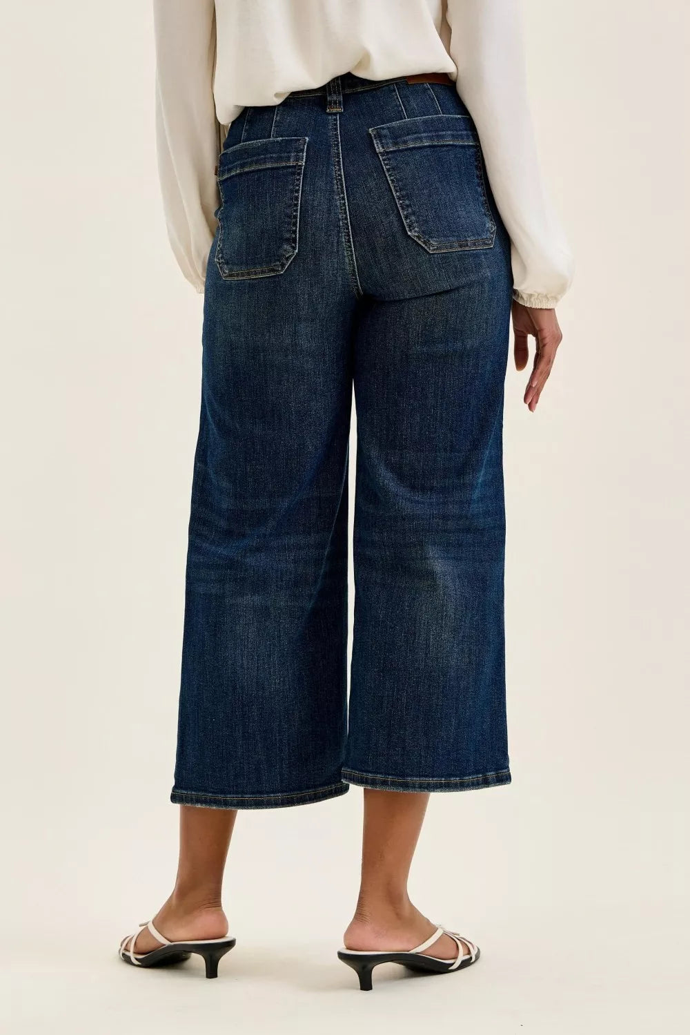 Judy Blue High Waist Wide Crop Utility Jeans with Patch Pocket 881007 - Sleekdenim.com