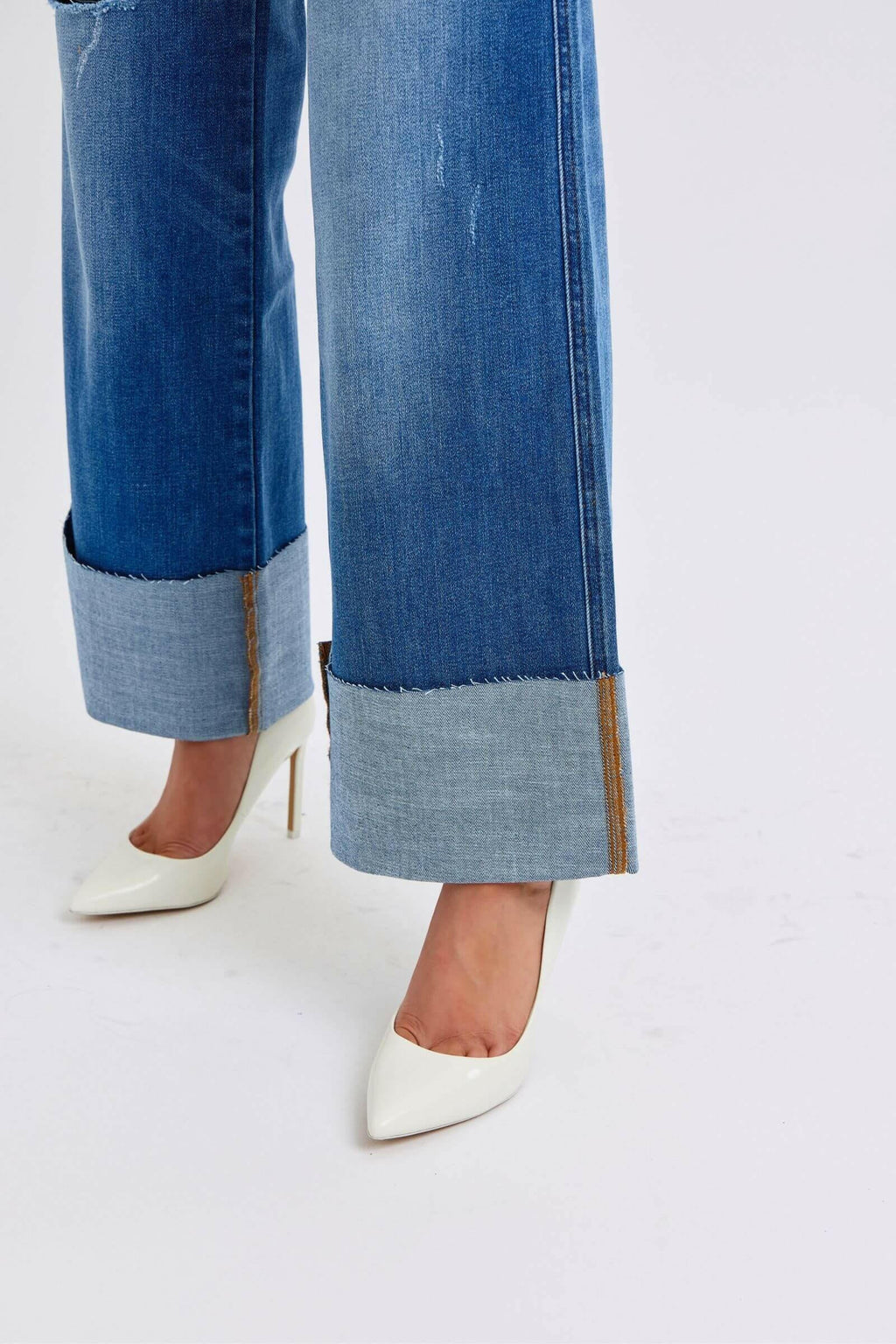 Judy Blue Full Size Distressed High Waist Wide Leg Jeans | Sleek Denim Boutique | Sleekdenim.com