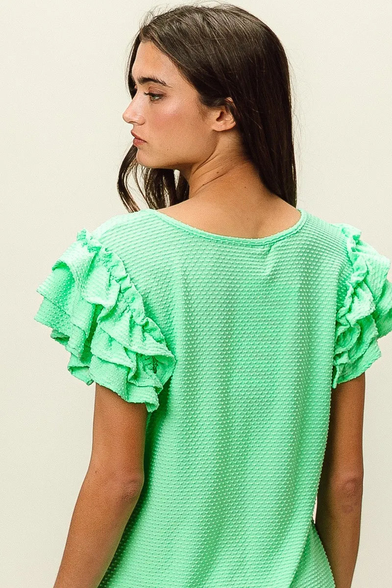 BiBi Birdseye Texture Layered Ruffle Top - Sleekdenim.com