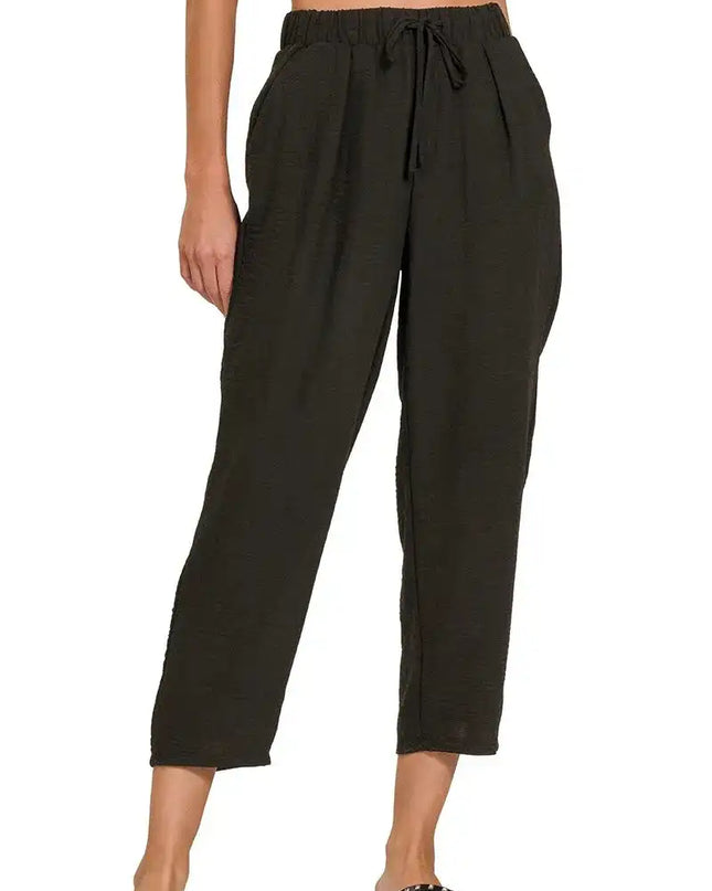 Zenana Woven Crepe Elastic Band Waist Pants - Sleekdenim.com