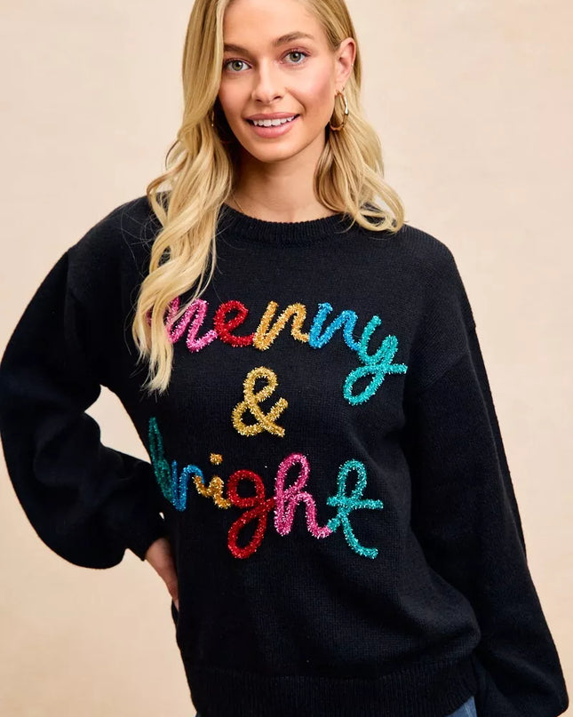 BiBi Tinsel Lettering Christmas Sweater - Sleekdenim.com