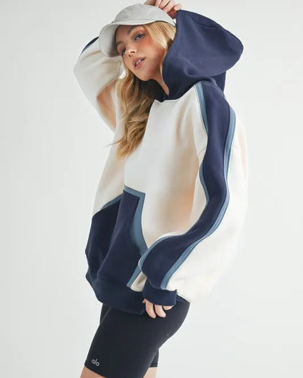 Aemi + Co Color Block Kangaroo Pocketed Hoodie - Sleekdenim.com